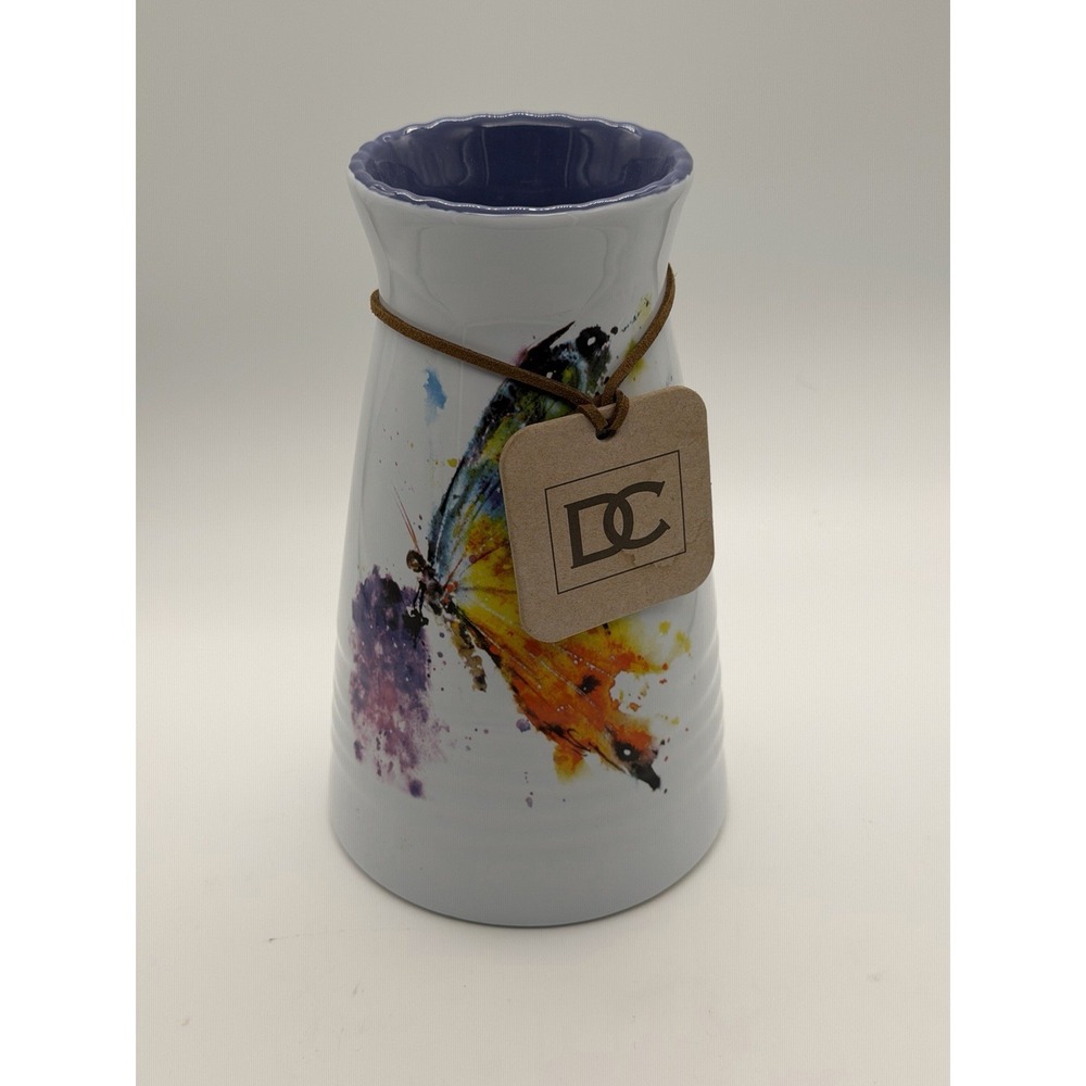 Dean Crouser Ceramic Vase With Colorful Butterfly Design 7.5" New